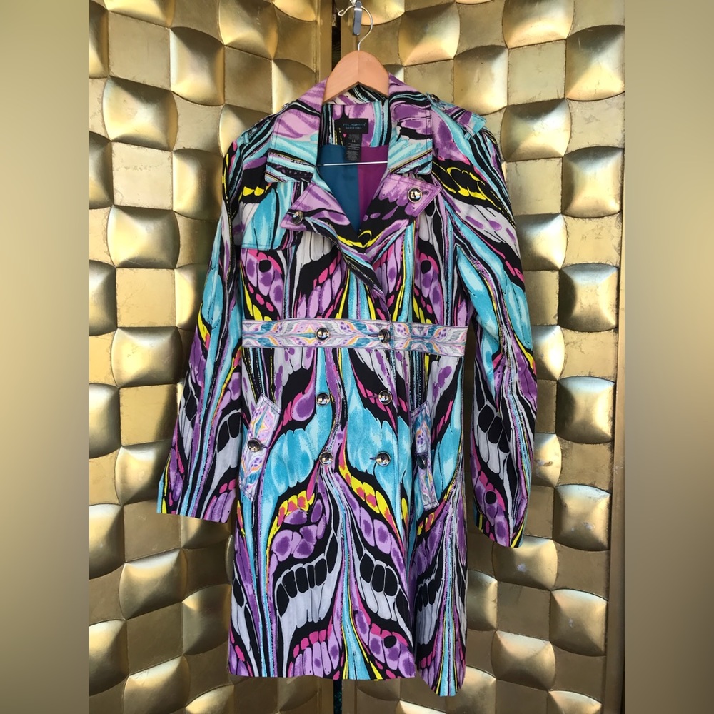 CUSTO Barcelona,  butterfly wing print trench coat, size 44 equals 12